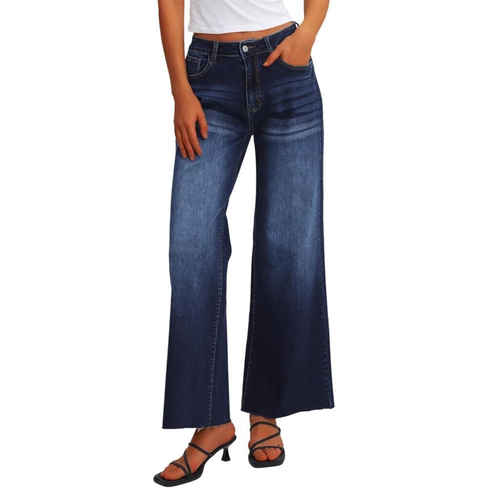 Women's High Waist Wide Leg Jeans Cotton Blend Elastic Loose Fit Denim Pants
